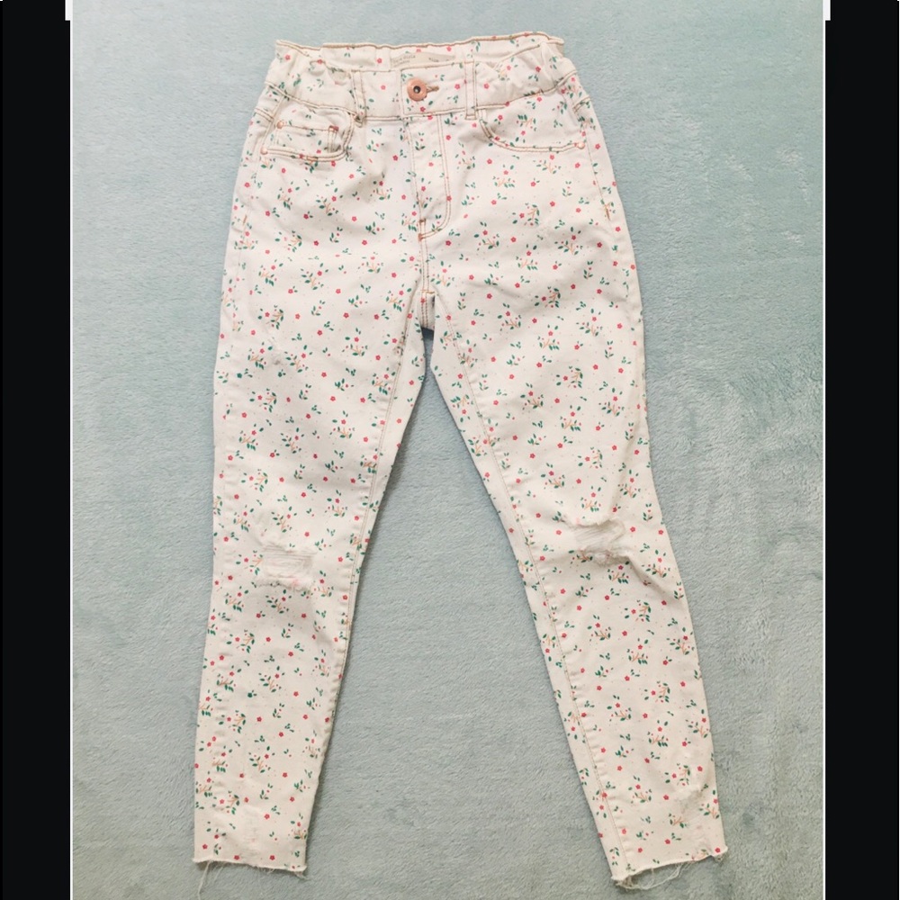 Zara Floral Distressed Skinny Jeans